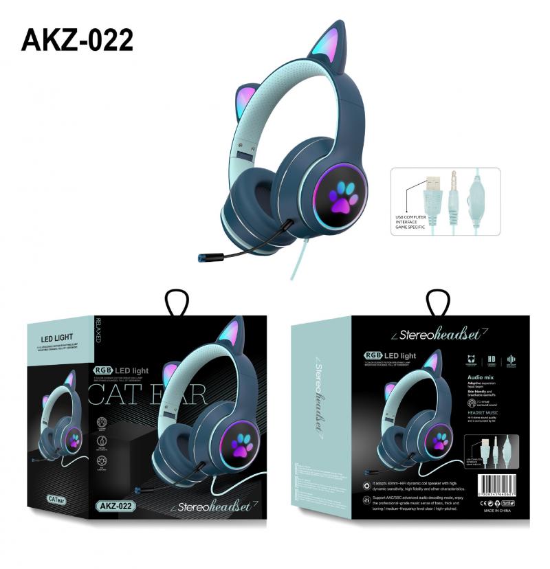 Cute Cat Ear Wired Headphone Noise Reduction Virtual Dual Mic 7.1 Channel LED Light Gaming Headset For Laptop Computer Gamer: 04