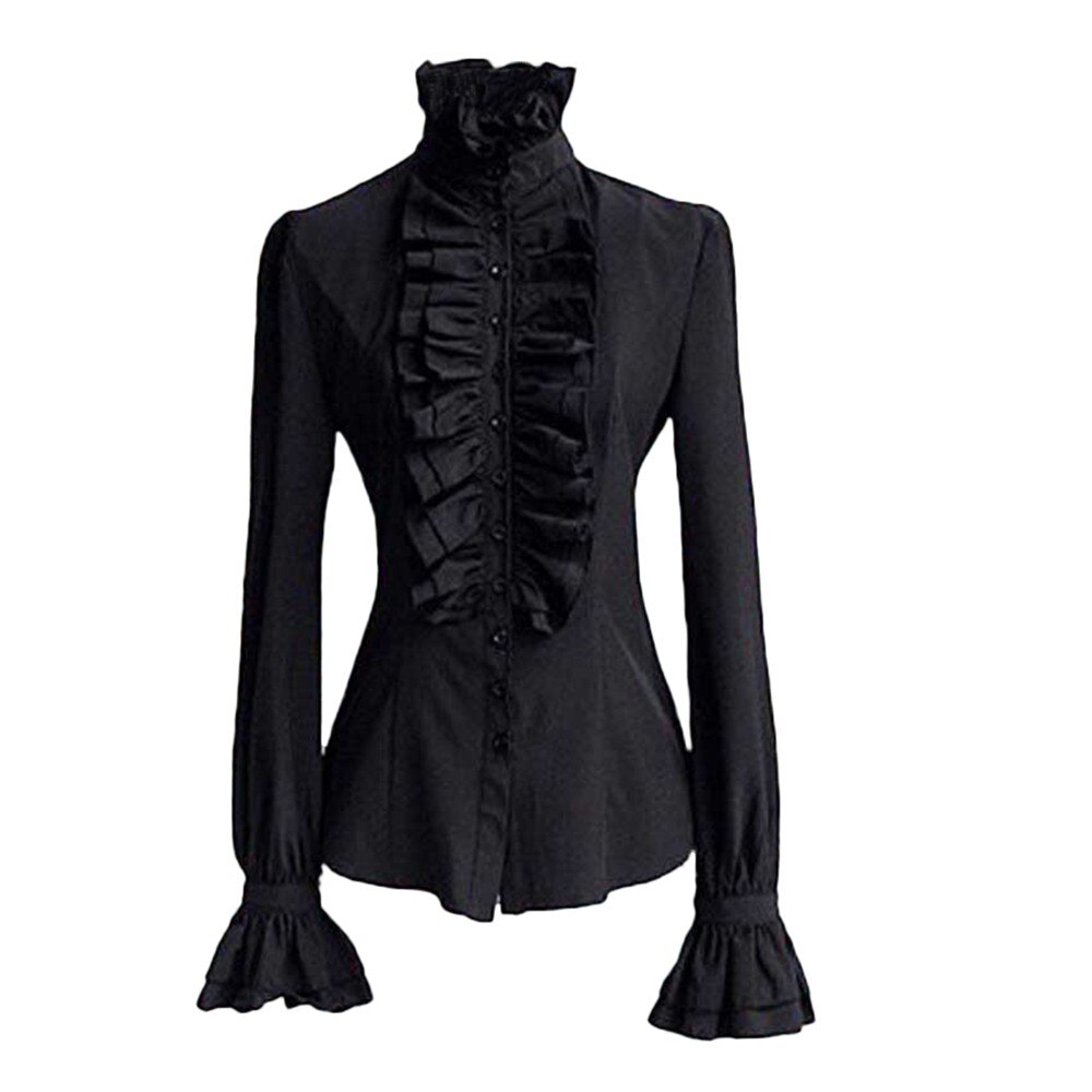 Women Retro Blousers Ruffles Lolita Floral Stand Collar Shirt Medieval Blouses Gothic Lolita Blouse Victorian Women Ladies Shirt