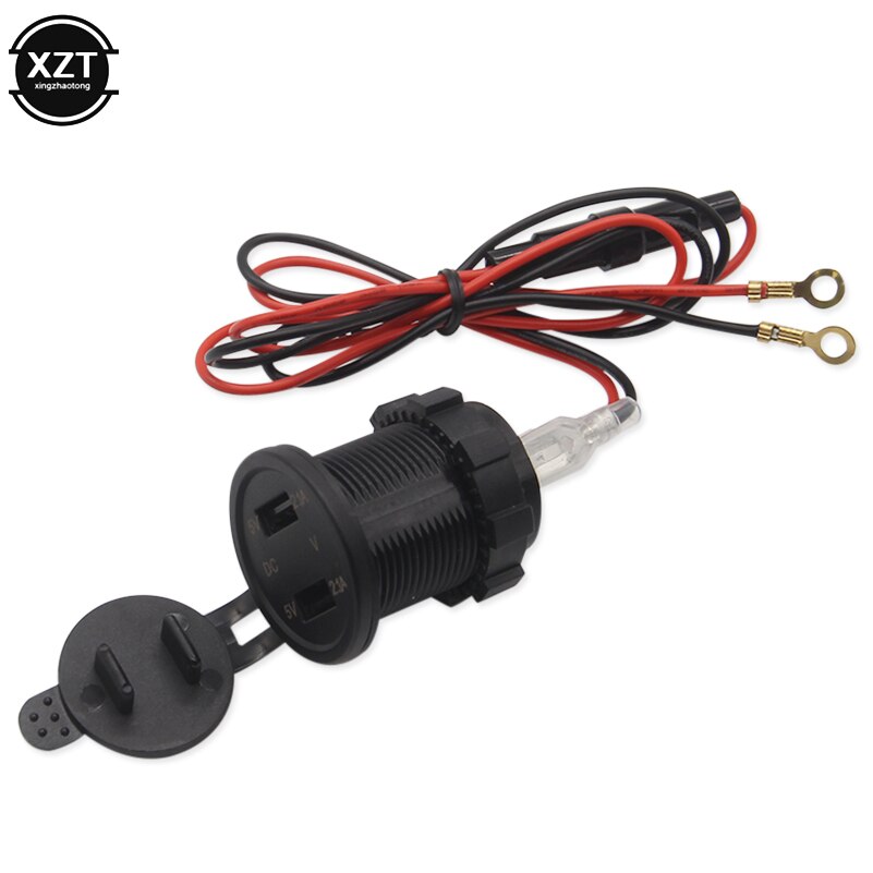 Motorcycle Car Charger - Dual USB LED Voltmeter - 3 Colors - 5.4cm