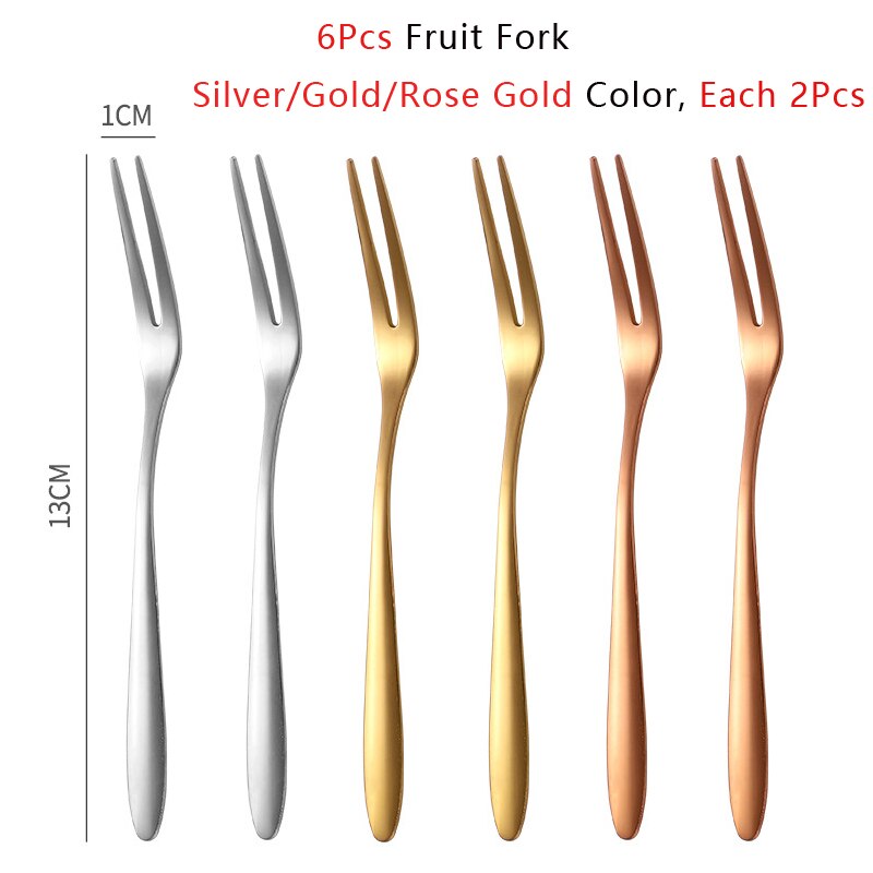 2/6pcs Fruit Fork Set Mini Cute Stainless Steel Dessert Forks Silver Gold Rose Gold Cake Flatware Cutery Fork for Home Use: 6Pcs Mix Color