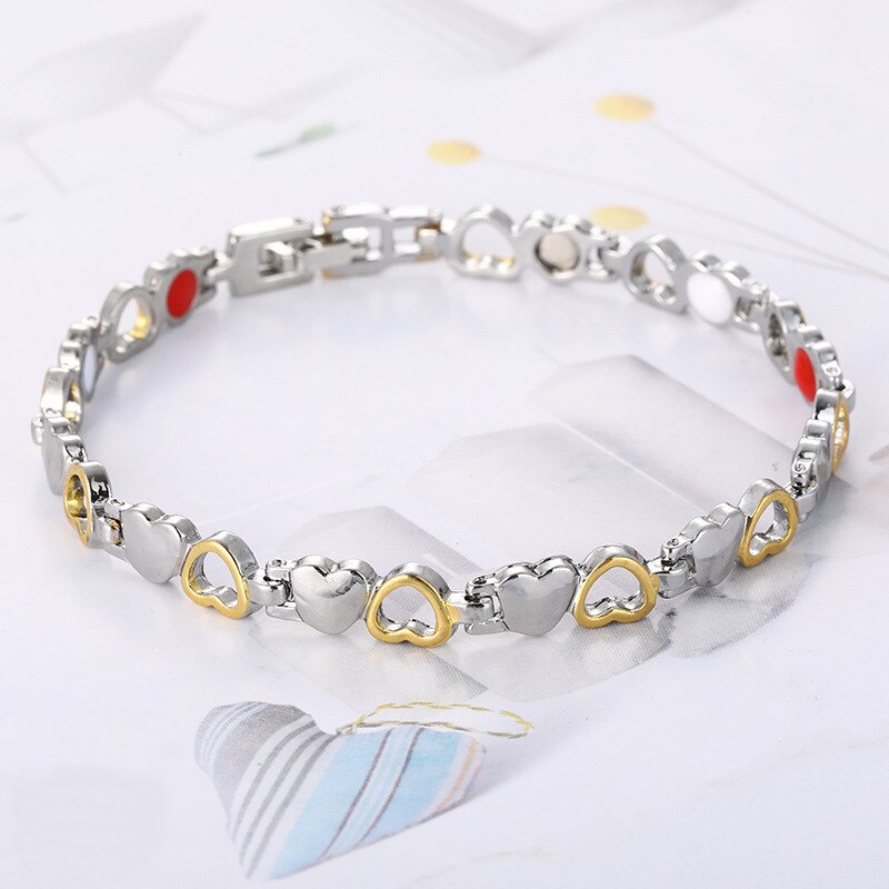 Coração forma saúde magnética pulseira para mulher anti-radiação cuidados pulseiras de aço inoxidável & bangles com saúde germânio