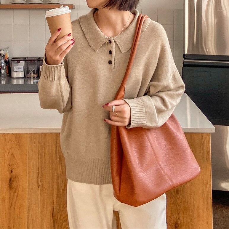 Casual Women Shoulder Bag Large Capacity Shopping Bags Female Tote Handbag Solid Soft Leather Shopper Lady Travel Purse Bag