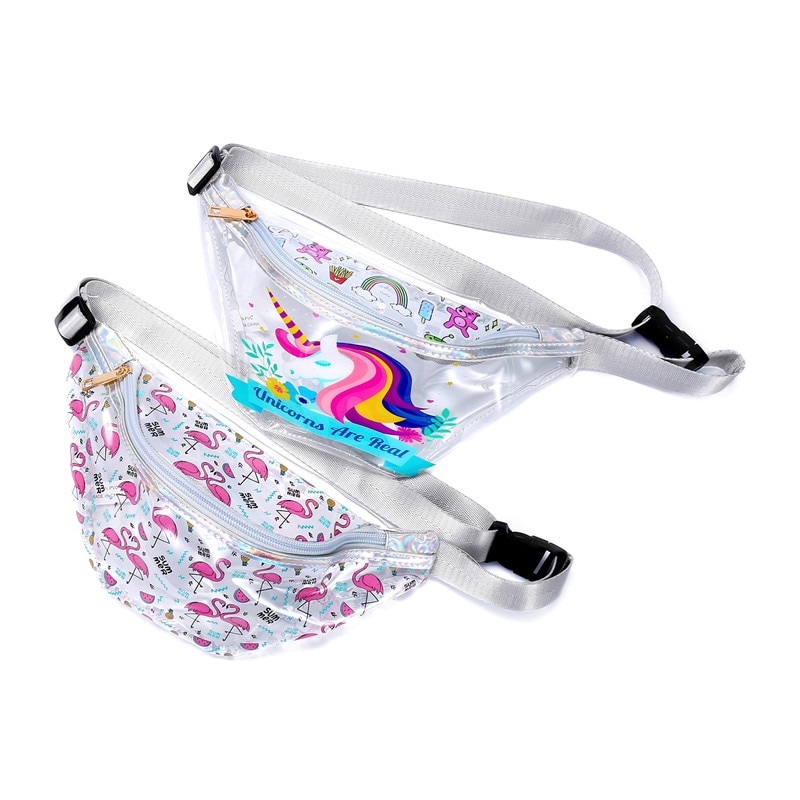 Sac banane pour femmes, été , sac de ceinture de plage transparent en PVC avec licorne de dessin animé pour filles