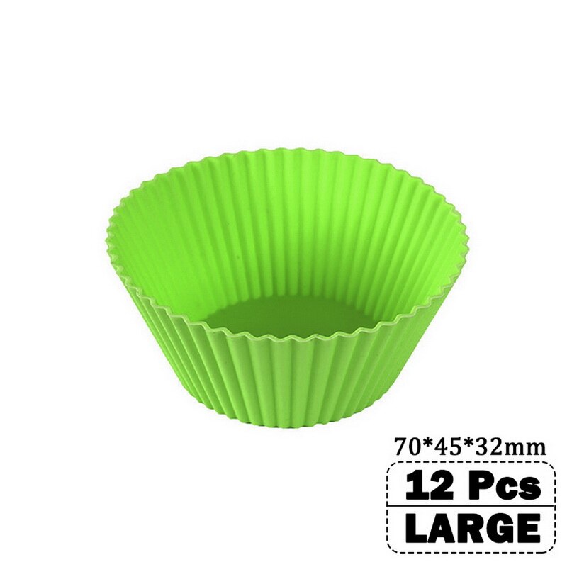 12 pièces/ensemble cuisson tasse Liner cuisson moules forme ronde Silicone Cupcake moule fabricant moule plateau bricolage gâteau décoration outils: green large
