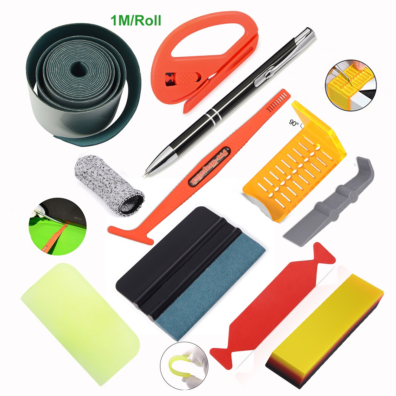 FOSHIO Auto Zubehör Kit Carbon Fiber Vinyl Wrapping Werkzeuge Auto Film Aufkleber Wrap Schaber Messer Fenster Tönung Rakel Set: Set 9