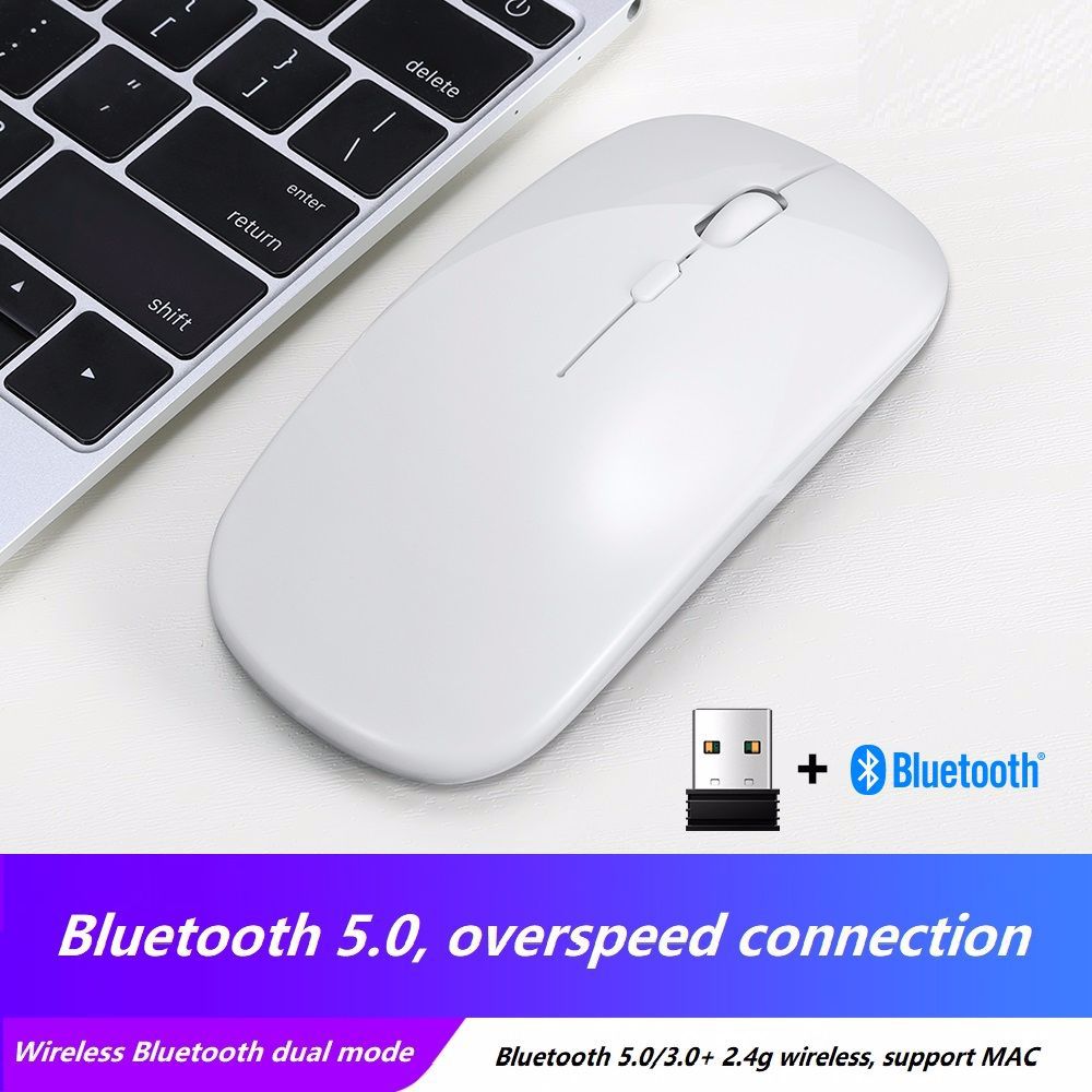 Bluetooth 5.0 Dual-Mode Charging Mouse Mute Notebook Game Female Student 2.4G Wireless Mouse Luminous DPI 1600: 2 4G   Bluetooth White