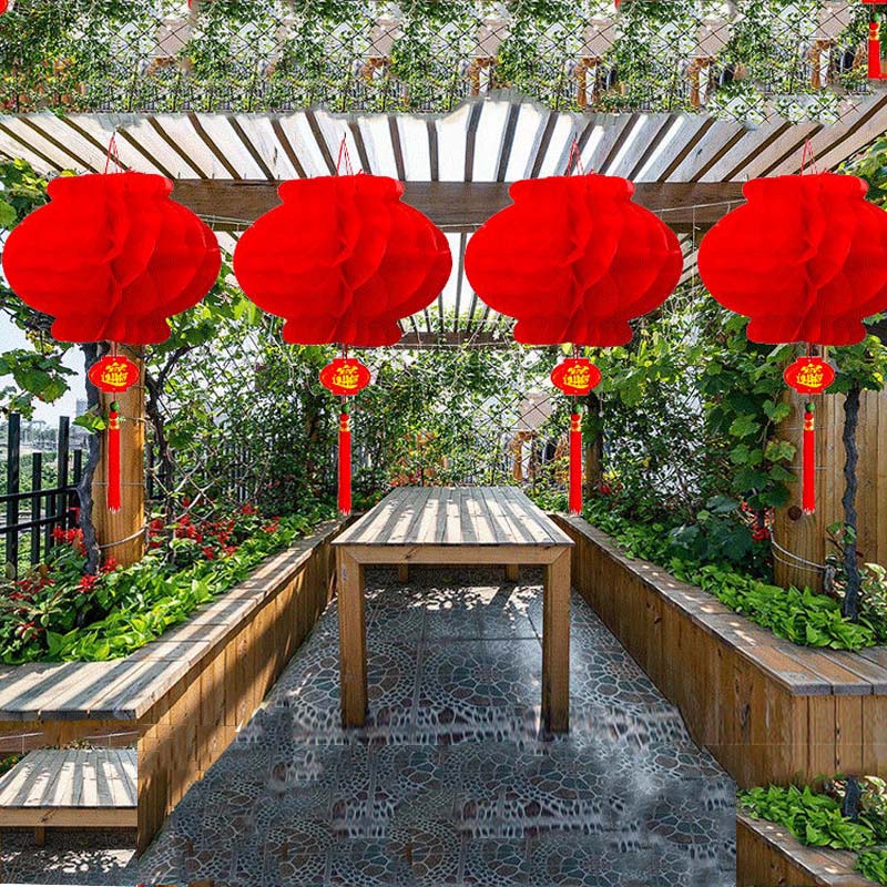 Chinese Year Decoration Party Outdoor Lantern Wedding Waterproof Red Plastic Paper Lanterns Traditional Festival Home Decor