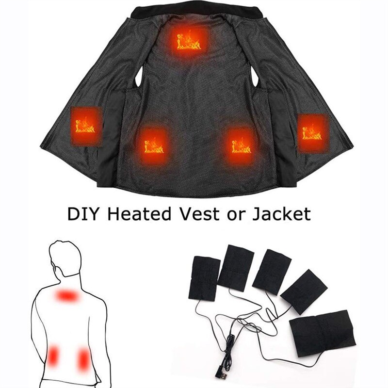USB Opgeladen 5 Pads Kleding Verwarming Pad 5V Carbon Fiber Heater Elektrische Verwarming Vel Winter Warmer Pad Vest Jas waterdicht