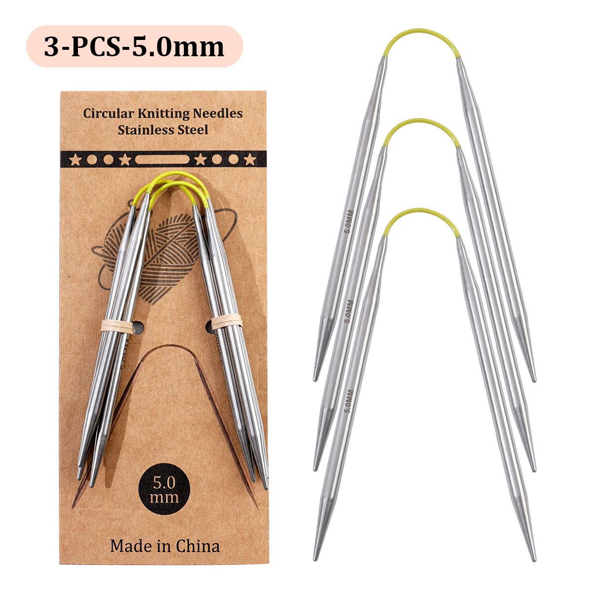 Agujas circulares cortas de 23cm, herramientas de tejer a mano huecas de acero inoxidable para manualidades de lana DIY: Rojo