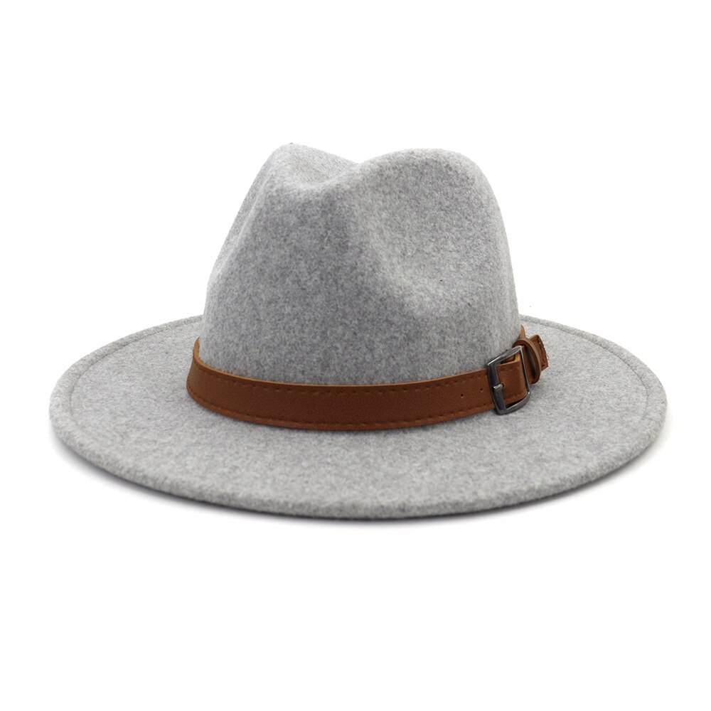 Sombrero Fedora de lana con lazo de cuero para hombre, gorra redonda americana y europea, color negro, para Otoño e Invierno: 5