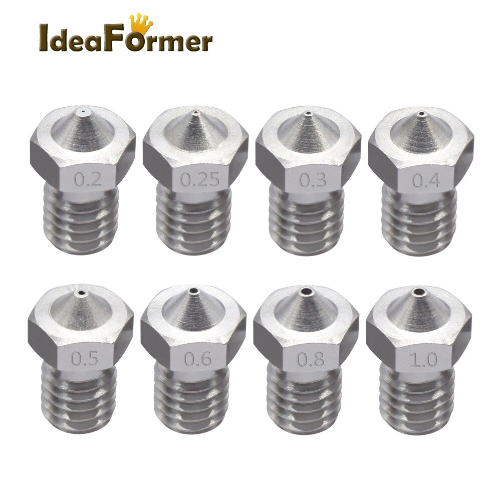 Boquilla E3D V6 de acero inoxidable, rosca M6 de 0,2/0,25/0,3/0,4/0,5/0,6/0,8mm, boquilla para impresora 3D E3D V6 Hotend, 1,0/1,75/3,00 MM