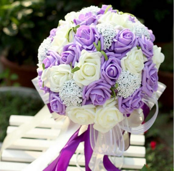 Mint Green Purple Pink Red Artificial flowers Wedding Bridesmaid Bouquets Wedding brooch bouquets Wedding Accessies: Purple