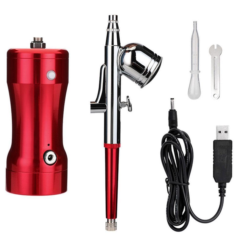 Airbrush Tool Usb Draagbare Oplaadbare Nail Airbrush Decoreren Schilderen Kit Cake 0.3Mm Airbrush Voor Model Auto Borstels Noz F0X0: Rood