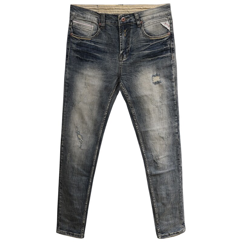 Streetwear de los hombres pantalones vaqueros amarillo Retro lavado vaqueros Slim hombres Vintage Denim pantalones Hip Hop pantalones vaqueros hombre