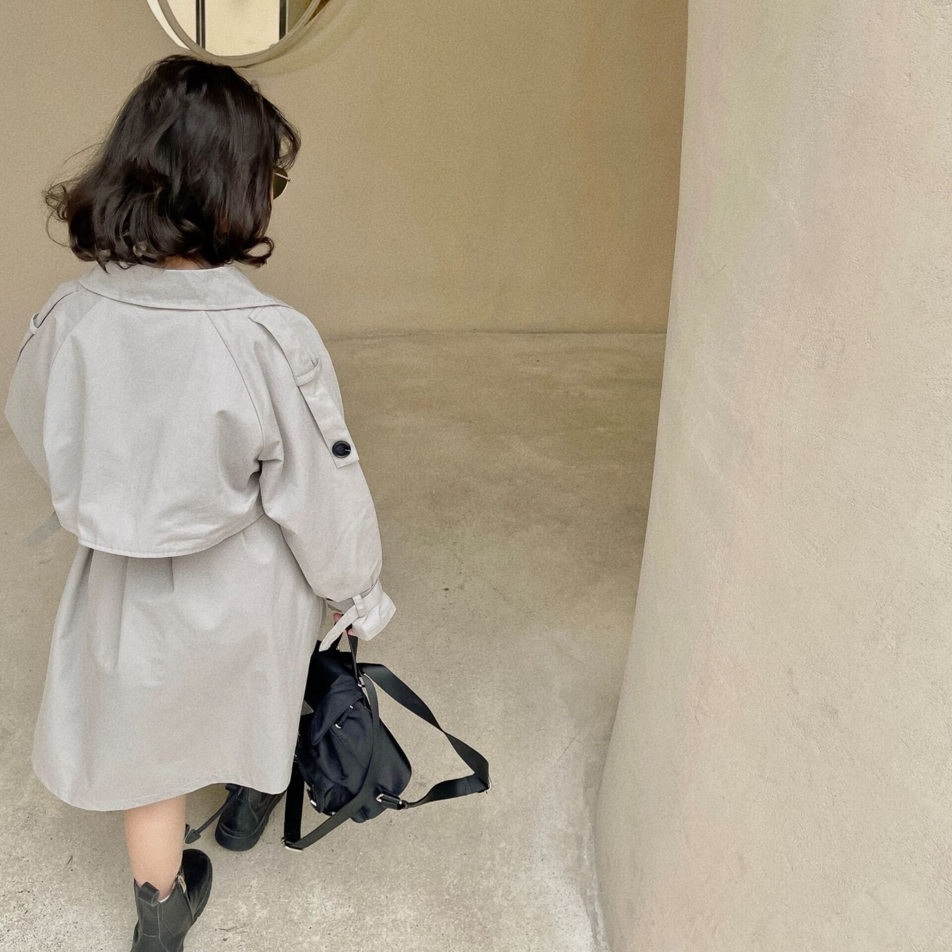 Autumn Girls&#39; Korean Loose Casual Temperament Mid Long Frenulum Style Trench Coat Teenagers Girls Trench Coat