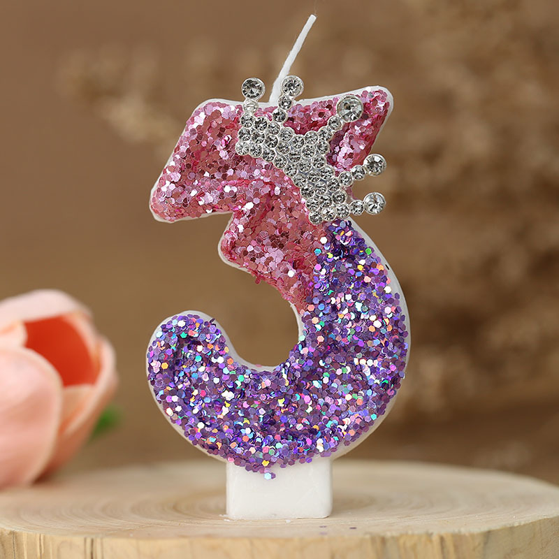 Bougies numéro 8, décoration de gâteau pour filles, bougies d'anniversaire à paillettes, couronne de princesse, bougie numérique, fournitures de fête d'anniversaire: Olive