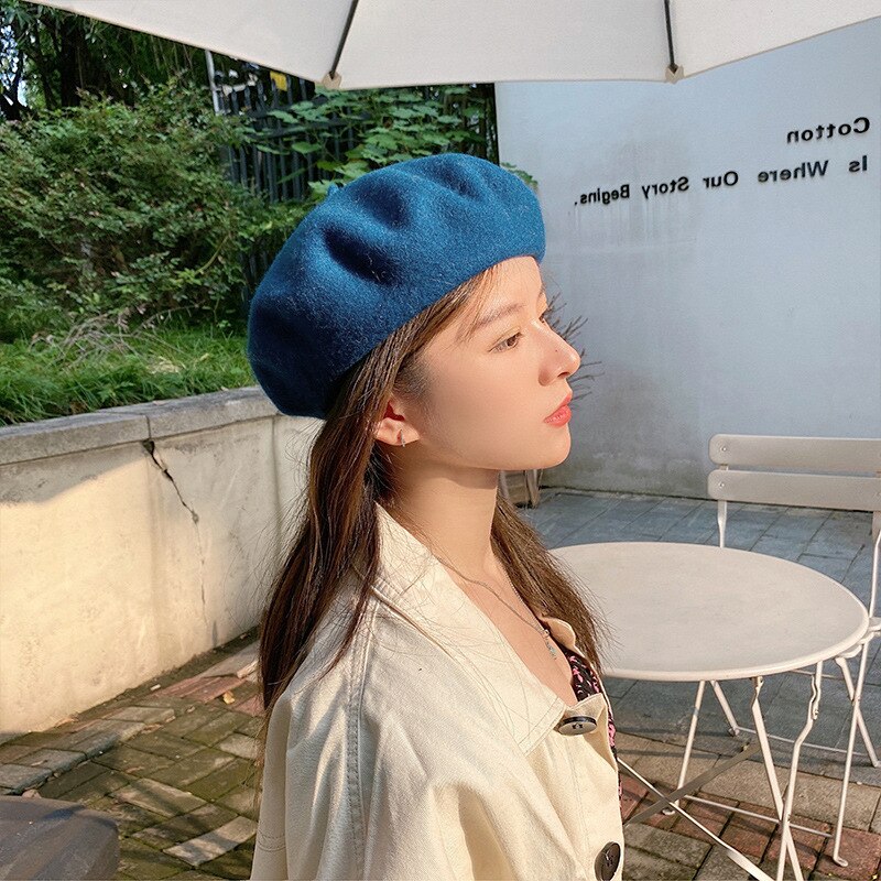 Béret en laine pour femme, chapeau rond, épais et , plusieurs couleurs unies, collection hiver