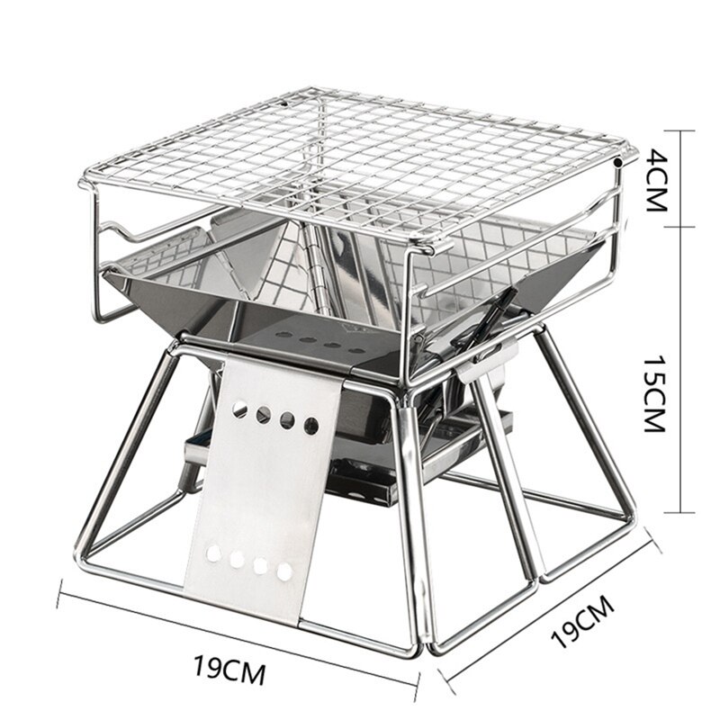 Barbecue Double Face Hi-Gear En Acier Inoxydable - Pour Camping, Portable, Charbon De Bois