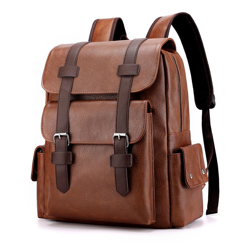 Waterdichte Pu Leer Heren Retro Rugzakken Leisure Zakelijke Laptop Schoudertassen College Student Schooltas: khaki B