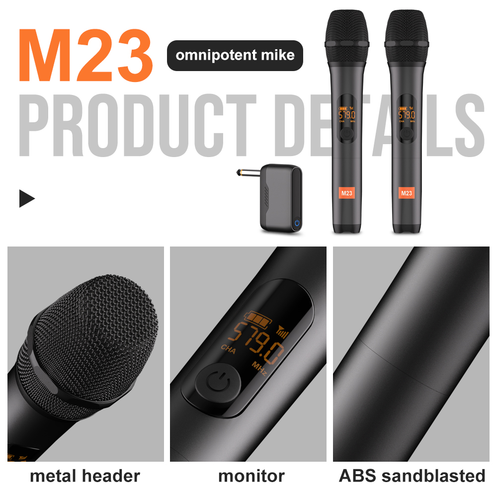 Microphone Wireless M23 UHF 2 Channel Karaoke System Built-in Lithium Battery Cordless Handheld Mic For Church Party Speaker