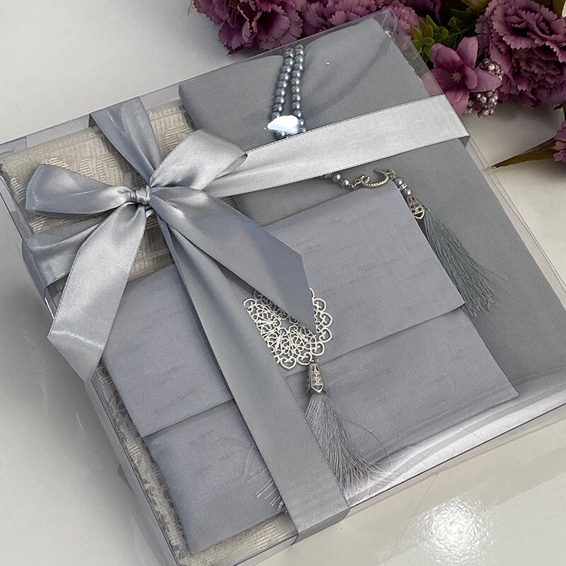 Ensemble de islamiques, tapis de prière blanc, en velours, livre Yaseen Tasbeeh, châle, faveurs du Coran, fête des mères musulmanes, Ramadan: Gray