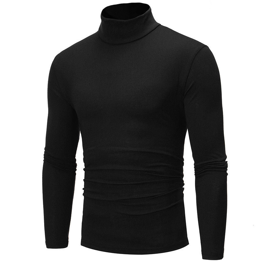 T-shirt manches longues col montant homme col roulé tricoté en coton thermique, sous-vêtement pour homme, , pour l'hiver, hauts pour hommes: Black / L