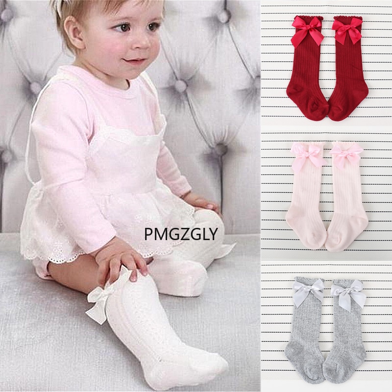 Calzini per bambini bianco autunno bambini ragazze grande fiocco al ginocchio alto lungo morbido pizzo di cotone calzini per bambini calzini caldi di natale antiscivolo