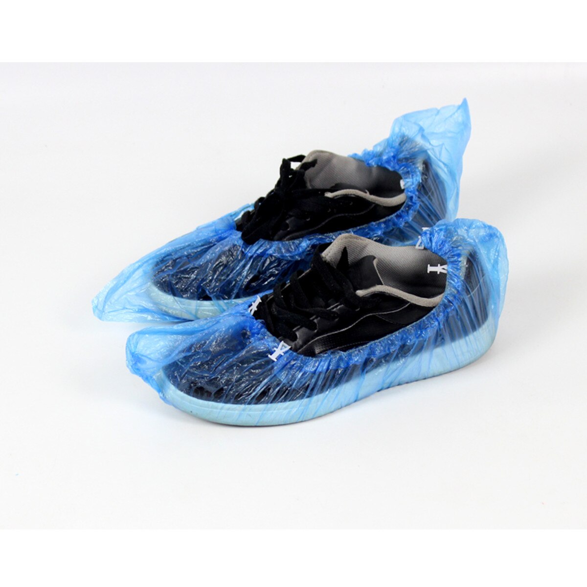 100 stk / sæt plast vandtæt engangs skoovertræk regnvejrsdag gulvbeskytter rengøringsskoovertræk blå skoomslag