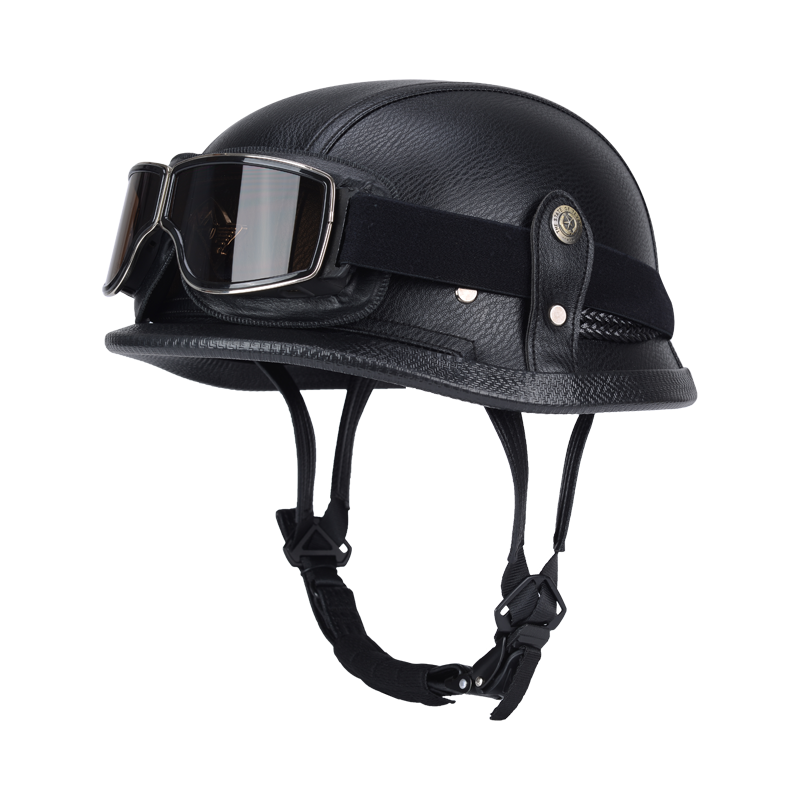 De oorlog II Duitse M35 halfshell handgemaakte lederen helm voor heren dames met Halley Goggle Skull Cap voor Cruiser Scooter Chopper: Beige / M