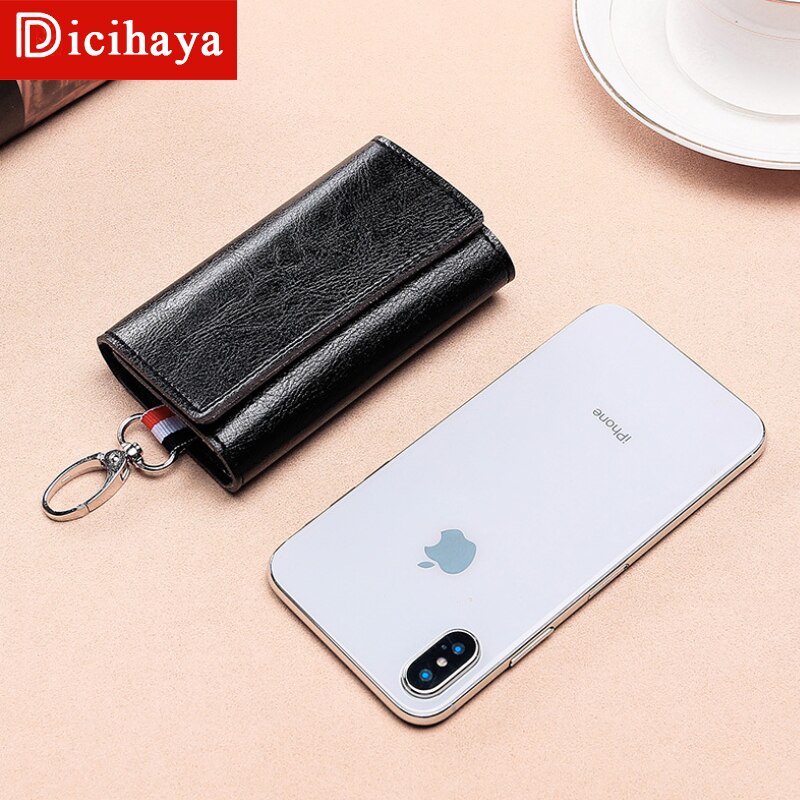 DICIHAYA PU Leather Man Women Key Wallet Short Square Retro ID Card Holder Hasp Vintage Multi-function Car Key Chain Fold Wallet