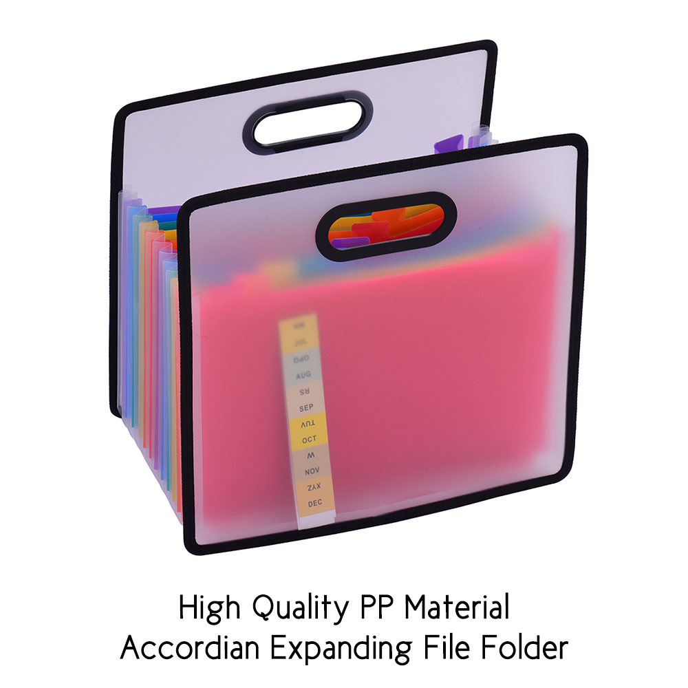 Accordian Expanding File Folder A4 & 12 Pockets Rainbow Coloured Portable Receipt Organizer with File Guide and Label Cards
