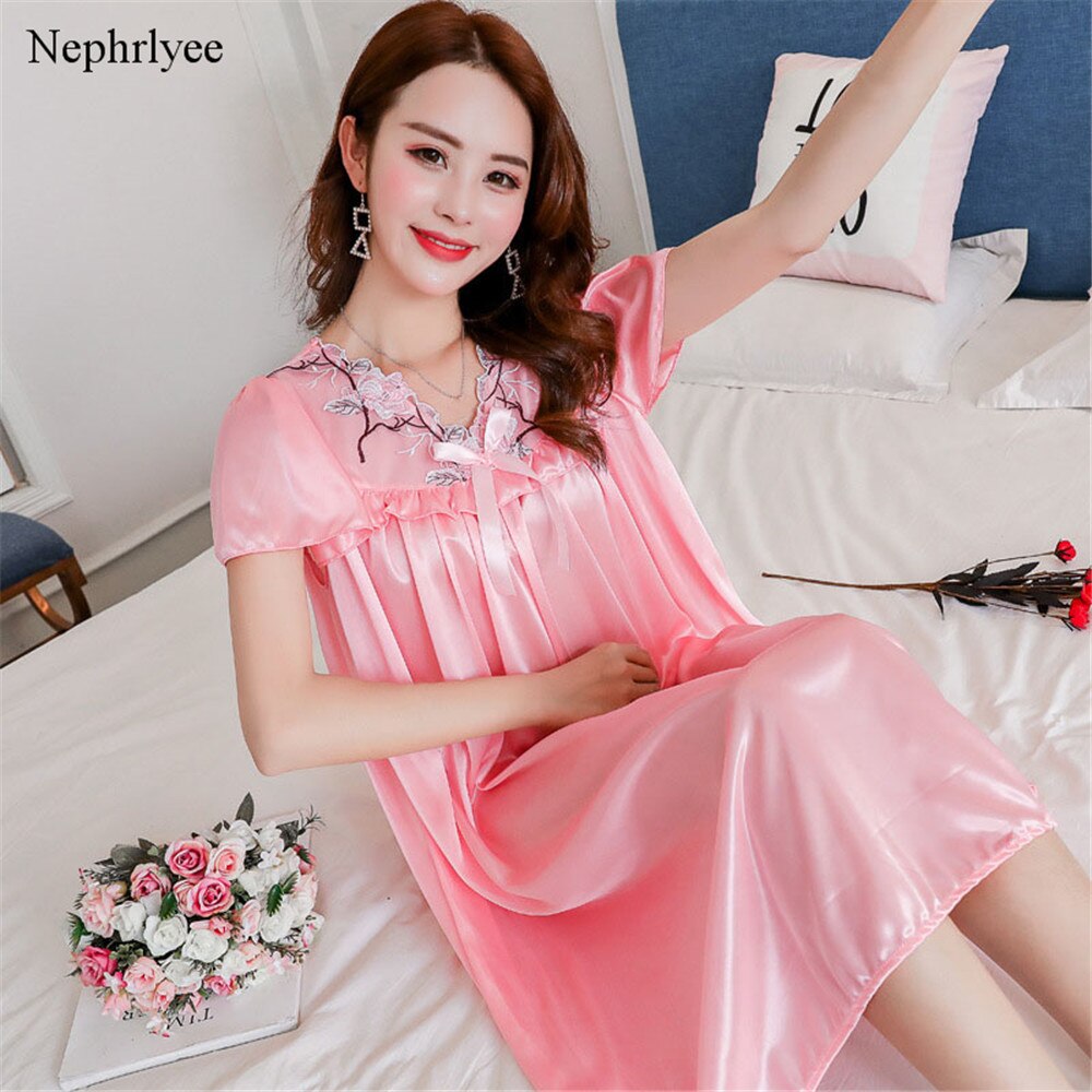 Women Night Dress Long Nightgowns Women Casual Short Sleeve Sleepwear Female Loose Nightwear Homewear Femme SLP120: Design B