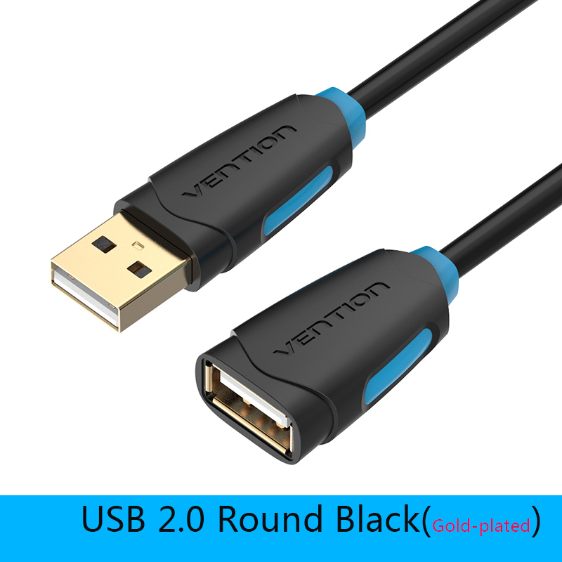 Vention USB2.0 Extension Cable Male to Female Super Speed USB Data Cable Extender For PC Keyboard Printer Mouse Computer Cable: CBC Round  Black / 1.5m