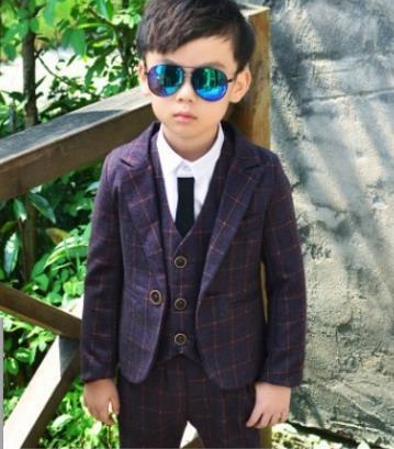 Formele geruite kleding jongens pakken voor bruiloften kinderen britse wind verjaardag jurk pak kinderkleding jas + broek + vest