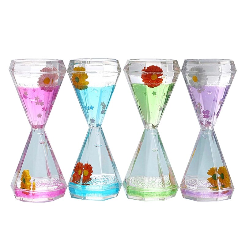 Diamond Shaped Liquid Motion Bubbler Timer Daisy Floating Oil Hourglass Desk Toy M89C