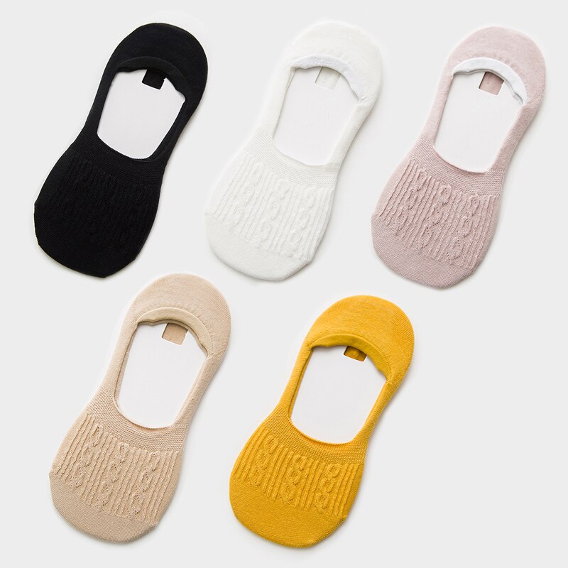 Candy Color Invisible Non-slip Low Cut Socks Women Casual Cotton Breathable Ankle Boat Socks 5Pairs: style L 5 pairs