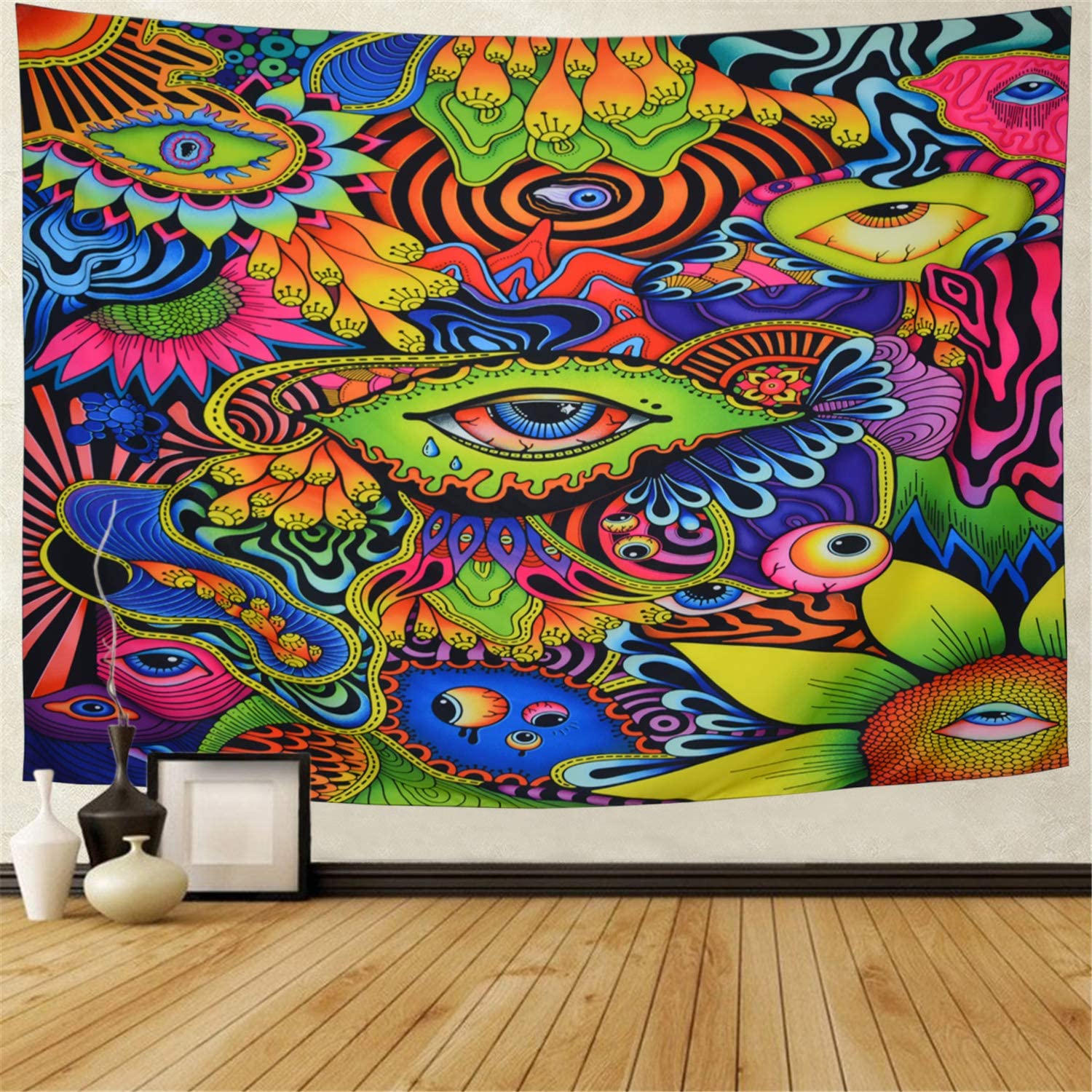 psychodeliczny arabeska Trippy streszczenie oczy gobelin kolorowe kwiaty i Mandala ściany wiszące