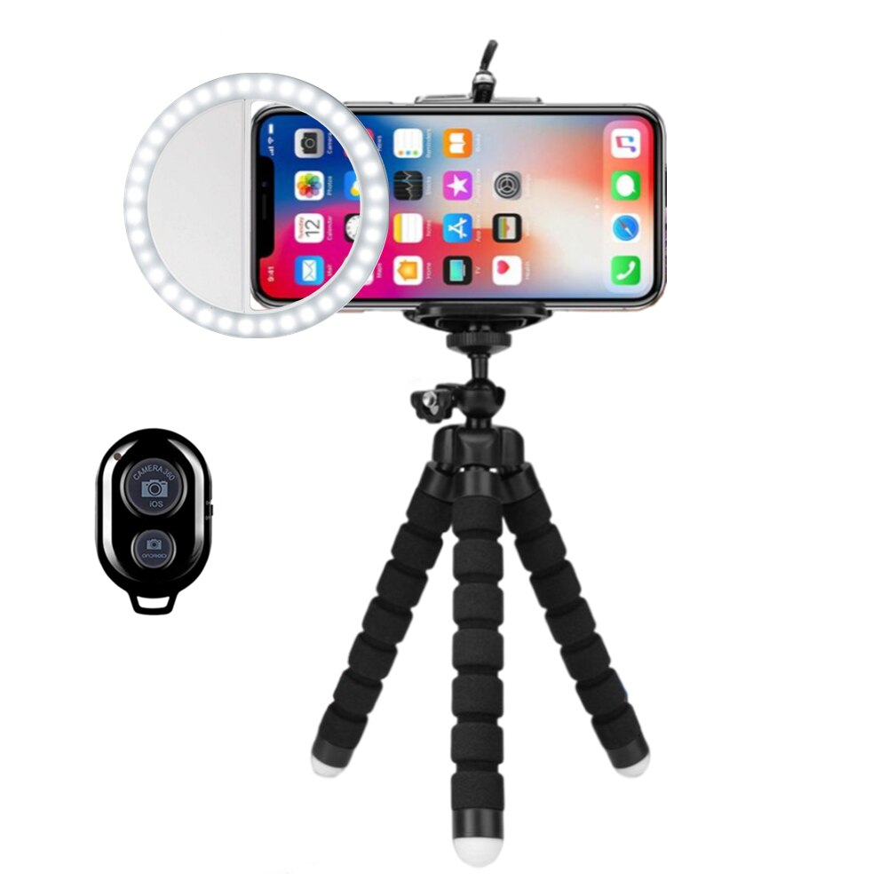 Selfie Ring Light Round Ring Lamp Ringlight With Tripod For Cell Phone Flash Light Led 36 Portable Clip For IPhone Xiaomi Photo: With Black Tripod