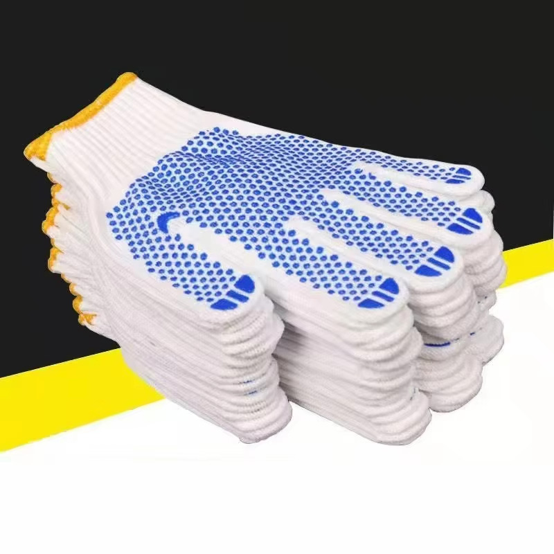 Guantes de algodón de goma blanca y azul, antideslizantes, resistentes al desgaste, goma engrosada, adecuados para el trabajo y la protección del trabajo, 1/2/5 pares