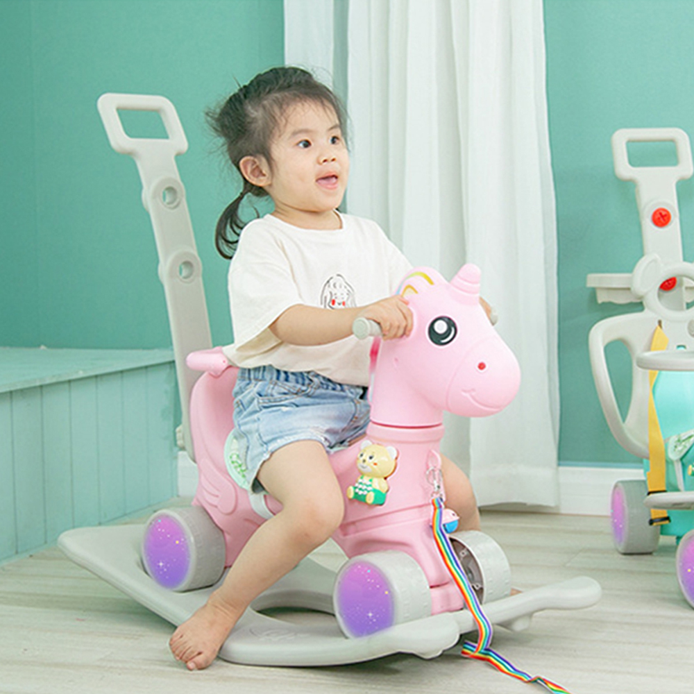 Kinder Einhorn Schaukelpferd Kleinkinder Fahrt Auf Spielzeug Multifunktionale Schaukel Stuhl mit Musik und Blinkende Rad Baby Trojaner Spielzeug