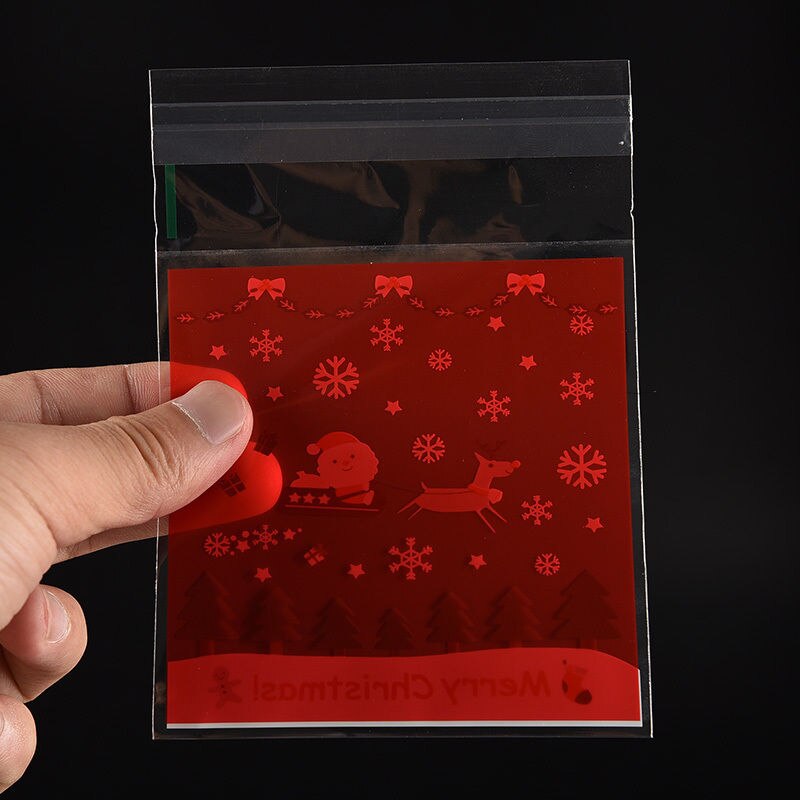 100PCS cookie packaging Christmas Santa Claus Reindeer favor self adhesive plastic bags