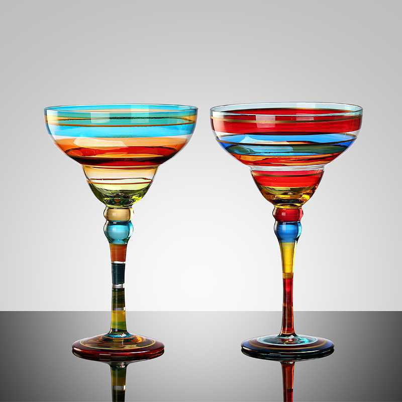 270ml Margarita Wine Glasses Handmade Colorful Cocktail Glass Goblet Cup Lead-free Home Bar Wedding Party Drinkware