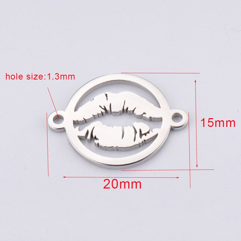 Aiovlo 5pc/lot Stainless Steel Silver Gold Metal Lips Charm Connector for Bracelet Necklace Hollow Pendants Diy Jewelry Making