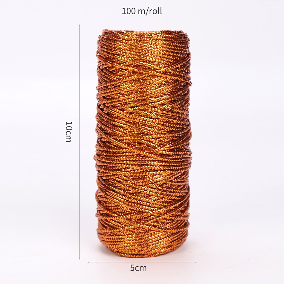 Cuerda de 100M y 1,5mm para manualidades, costura artesanal, cordón de macramé dorado y plateado, hilo trenzado para envolver , decoración textil para el hogar: Bronze