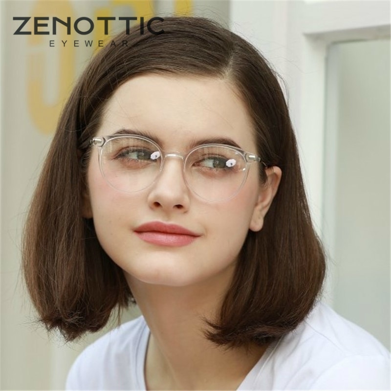 ZENOTTIC-gafas redondas Retro de acetato para mujer, montura transparente para miopía óptica, ultraligeras, Vintage