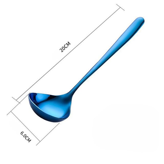 Long Handle Stainless Steel Spoon Dessert Rice Soup Spoon Teaspoon Cooking Spoons Kitchen Accessories Home Silverware Gadgets: dark blue