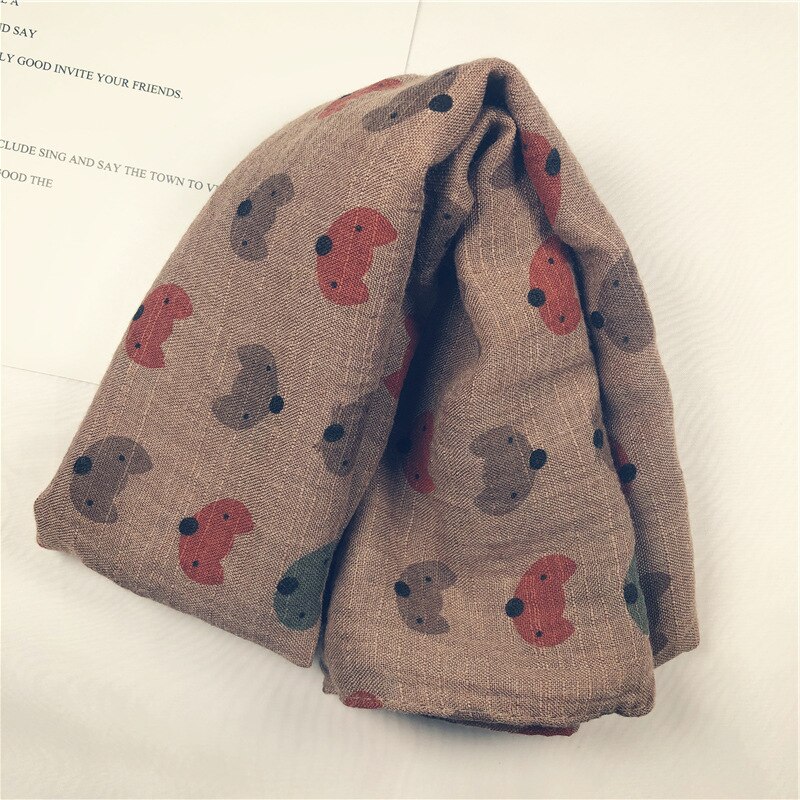 Nueva bufanda para niños a principios de otoño, bufanda suave para bebés, de algodón y lino con estampado de zorro pequeño, 1 Uds.: Marrón