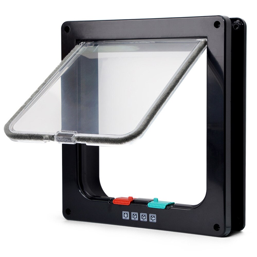 Porte intelligente à 4 voies pour animaux de compagnie, verrou de sécurité en plastique ABS, rabat pour chien et chat, interrupteur contrôlable, fournitures pour petits animaux de compagnie: Black / L