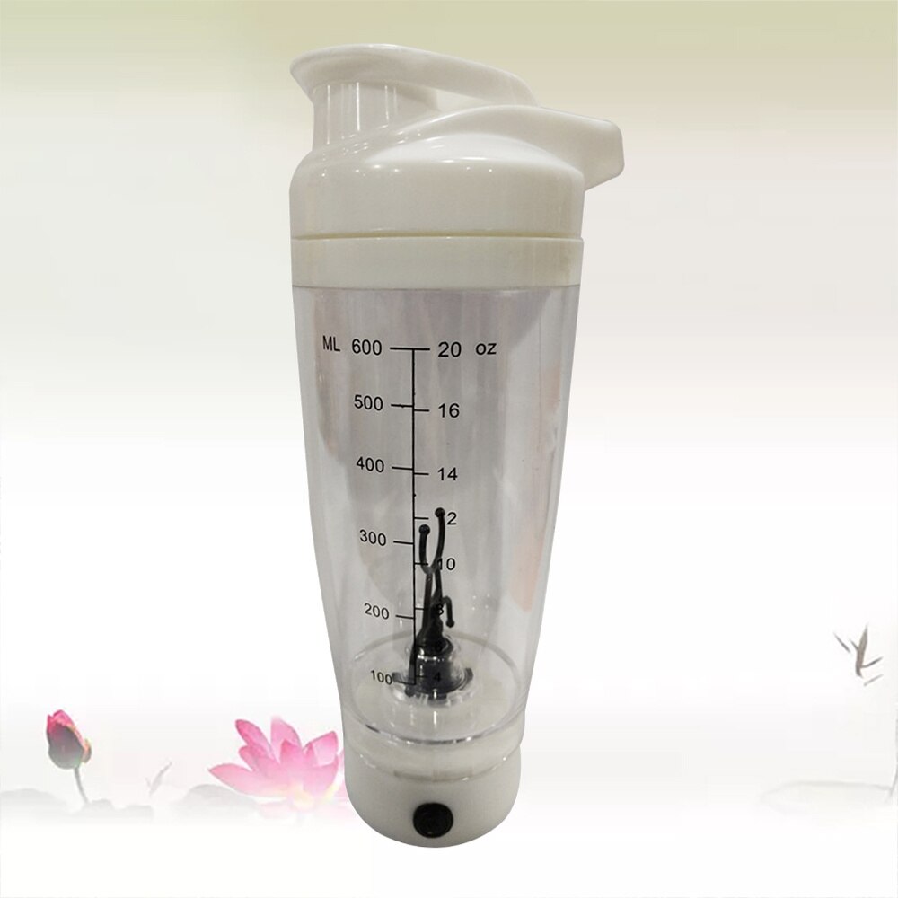 Protein Shaker Bottle Mixer Blender Battery Operated Portable Stirring Blender Cup 600ml (Black): White
