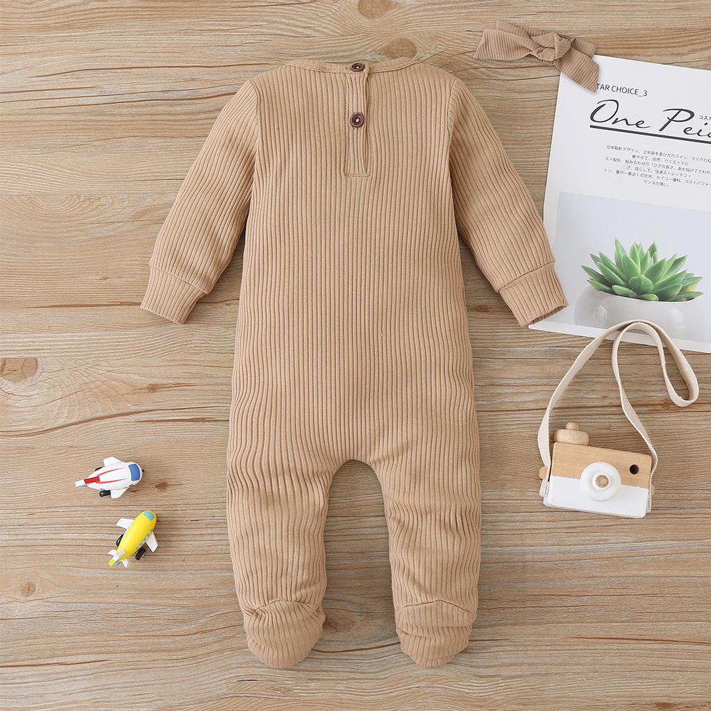 0-12M Alle Seizoenen Outfits Baby Meisjes Jongens Betaalde Jumpsuits Geribbelde Footies Leuke Verstoorde Lange Mouwen Solid Knit een Stuk Pyjama